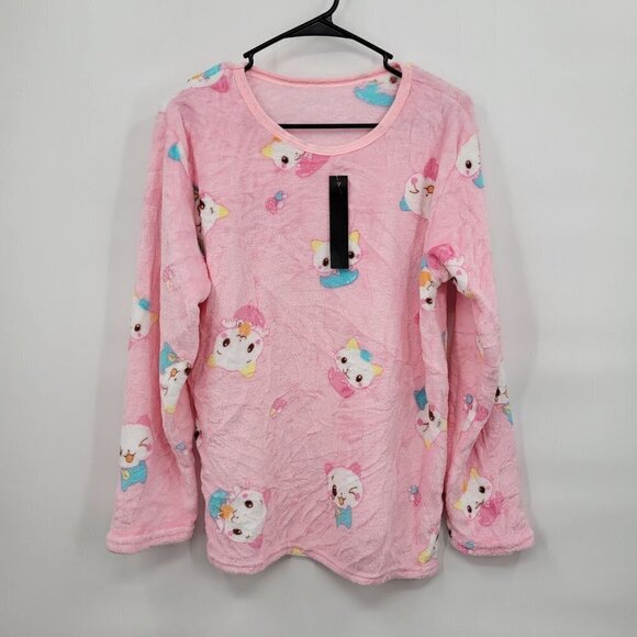 All Over Cat Print Cozy Long Sleeve Sleepwear Cat Lady One Size Womens Pink - Picture 1 of 10